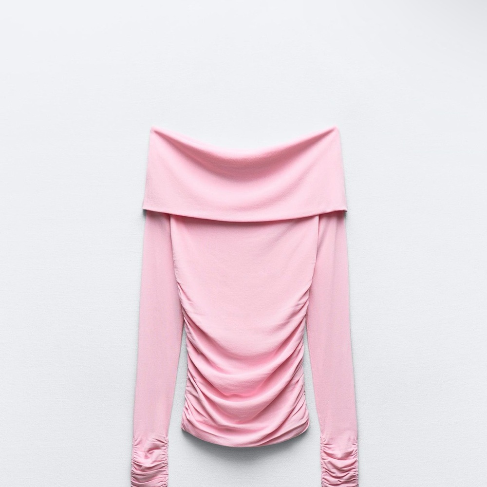 Pink Off-Shoulder Ruched Top